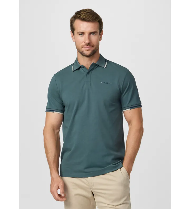 Hackett London para hombre. HM5600144 Polo manga corta con ribete fit clásico verde (XXL), Casual, Algodón