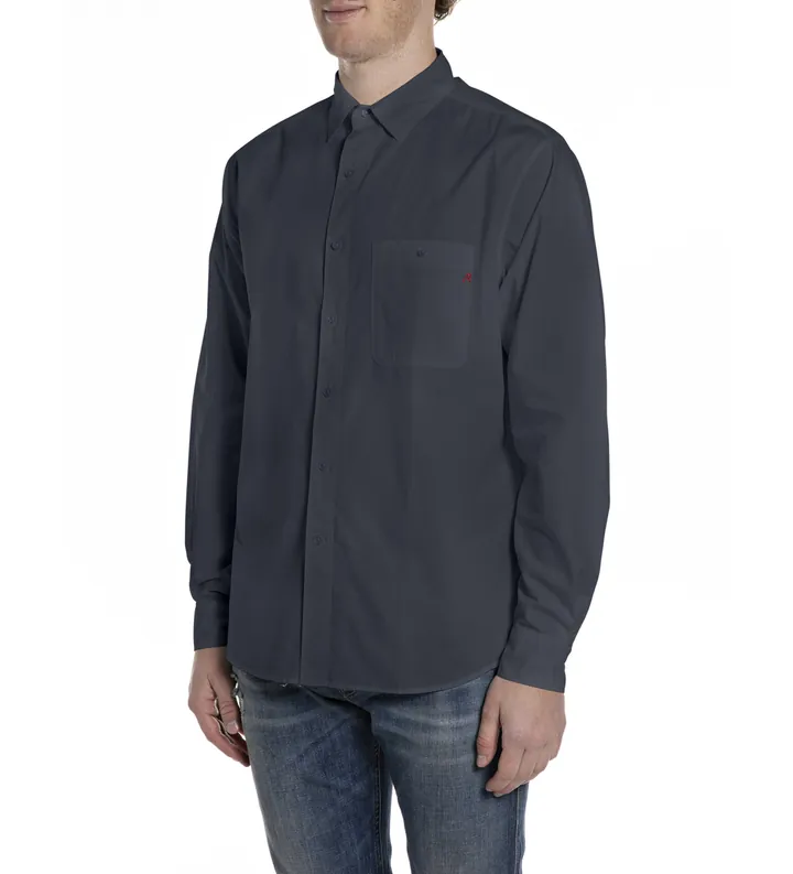 Replay para hombre. M4144.000.85486 Camisa de Popelina de algodón marino (L), Casual, Clásico, Manga larga