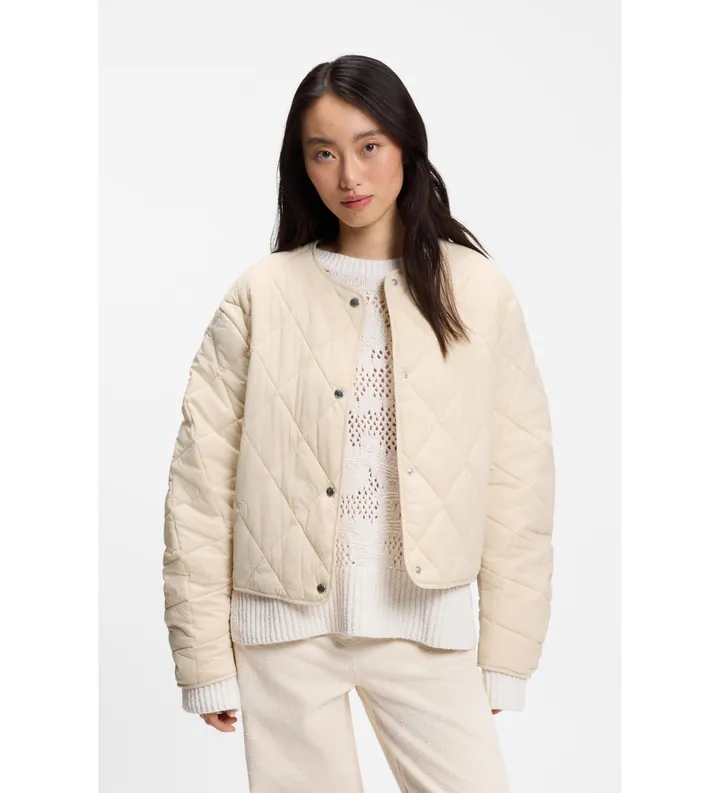 BOSS para mujer. 50553785 Chaqueta repelente al agua con guateado romboidal (36), Beige, Casual, Poliéster