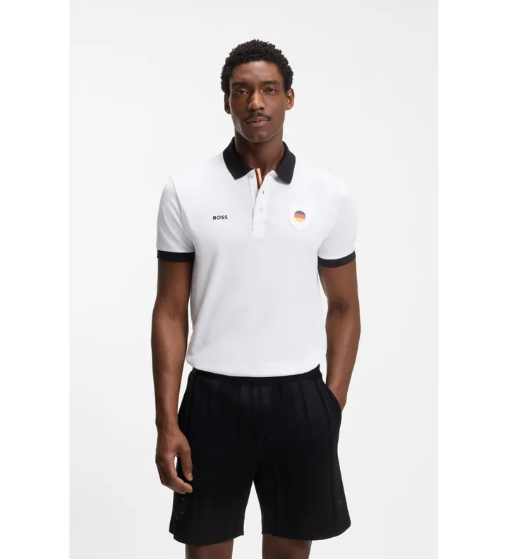 BOSS para hombre. 50559263 Polo Paddy con detalles de bandera blanco (M), Casual, Algodón, Manga corta