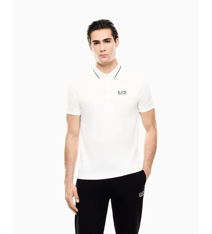 EA7 para hombre. 8NPF16_PJVUZ Polo Core Identity de piqué blanco (M), Casual, Algodón, Manga corta