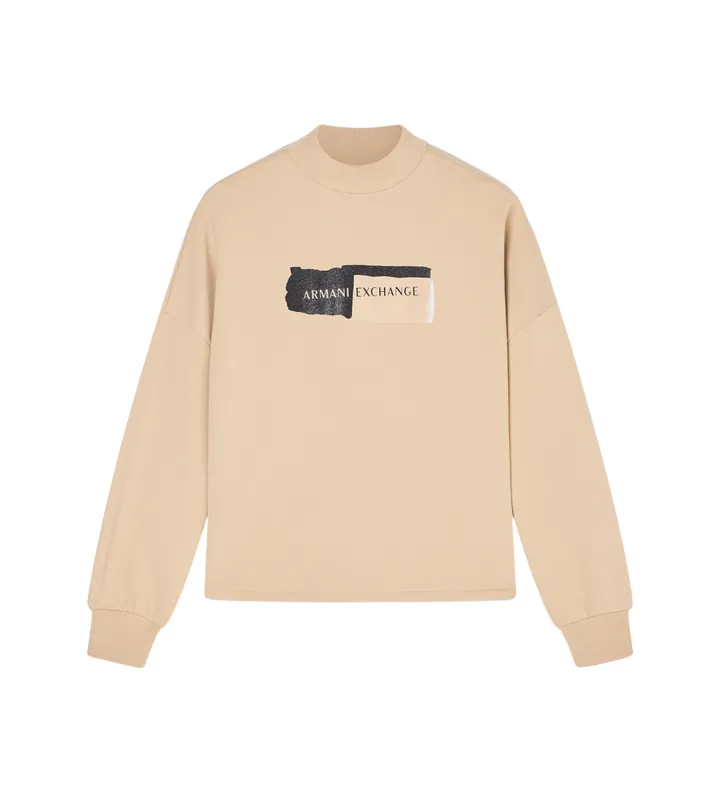 A|X Armani Exchange para mujer. XW001799AF24312U6149 Sudadera logo beige (L), Blanco, Casual, Algodón, Manga larga