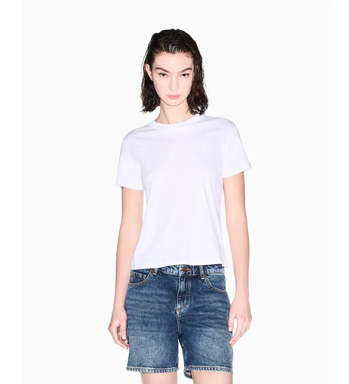 A|X Armani Exchange para mujer. XW002340AF10358U0002 Camiseta Boxy blanco (M), Casual, Algodón, Manga corta
