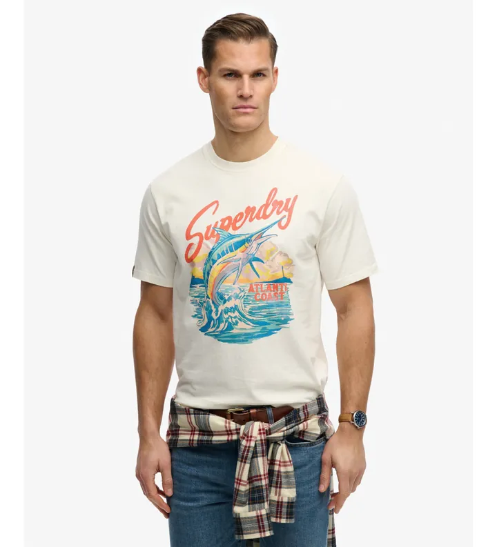 Superdry para hombre. M1012355A Camiseta Maritime blanco roto (3XL), Casual, Algodón, Manga corta