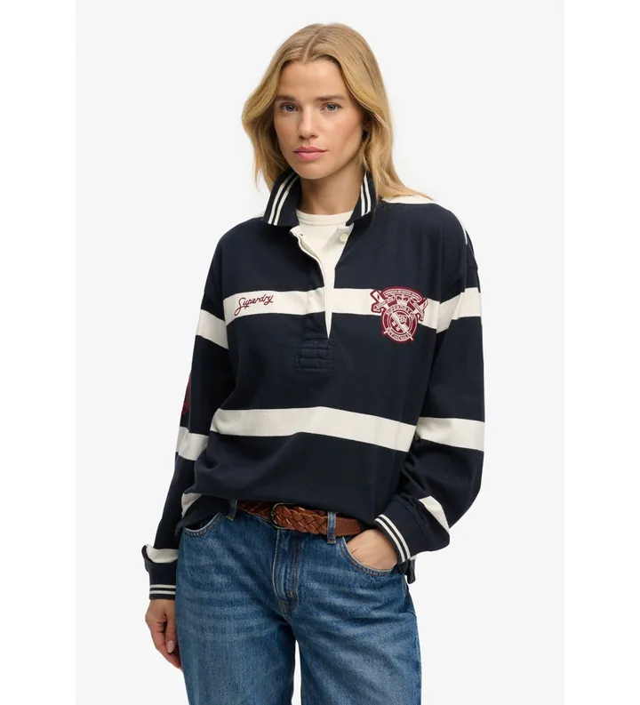 Superdry para mujer. W6012214A Sudadera Polo Rugby marino (L), Casual, Algodón, Manga larga