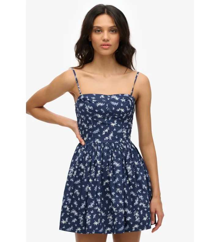 Superdry para mujer. W8011971A Vestido Cami marino (S), Casual, Algodón, Sin mangas / Tirantes