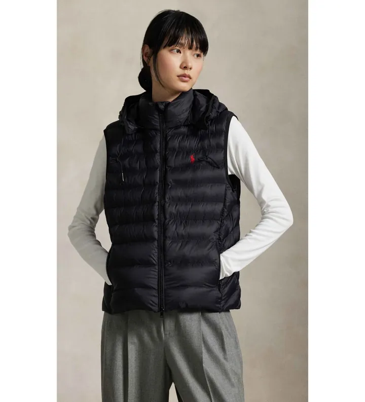 Polo Ralph Lauren para mujer. 211958935001 Chaleco plegable hidrófugo negro (XL), Casual, Nylon reciclado