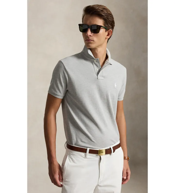 Polo Ralph Lauren para hombre. 710680784529 El icónico polo de piqué gris (L), Casual, Algodón, Manga corta