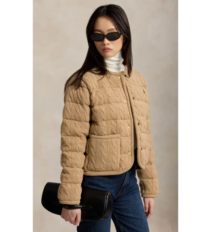 Polo Ralph Lauren para mujer. 211A10459005 Chaqueta de lana y cachemira con botones beige (L), Casual