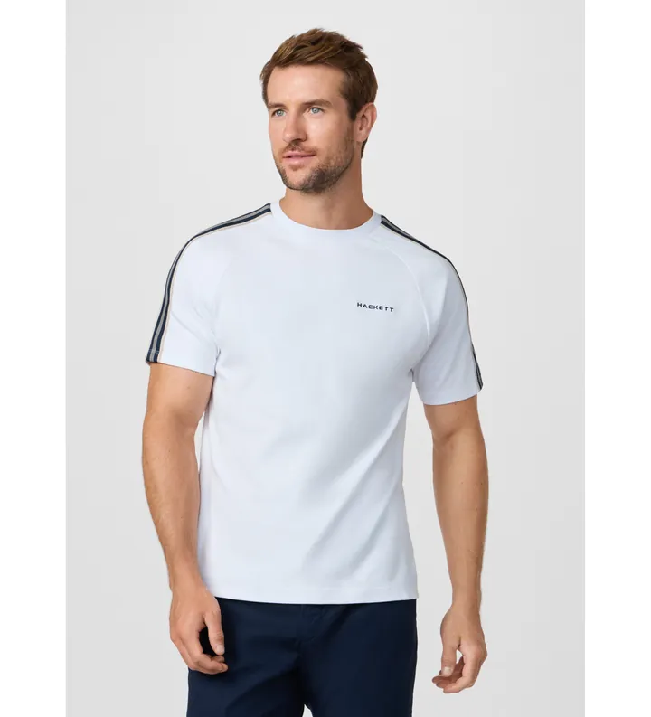 Hackett London para hombre. HM5000099 Camiseta con cinta fit clásico blanco (L), Casual, Algodón, Manga corta