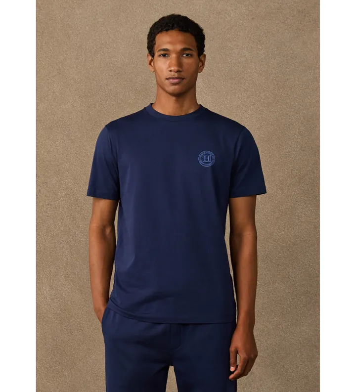Hackett London para hombre. HM5000121 Camiseta H marino (L), Casual, Algodón, Manga corta