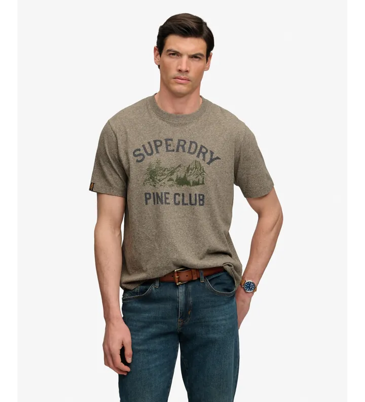 Superdry para hombre. M1012443A Camiseta Wild Frontier verde (L), Casual, Algodón, Manga corta