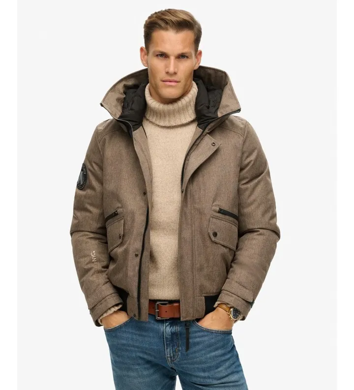 Superdry para hombre. M5012048A Cazadora bomber City Tweed Padded beige (L), Casual, Poliéster Reciclado