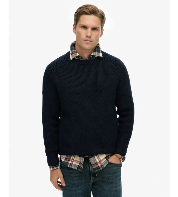 Superdry para hombre. M6110696A Jersey Chunky Raglan marino (L), Casual, Poliéster