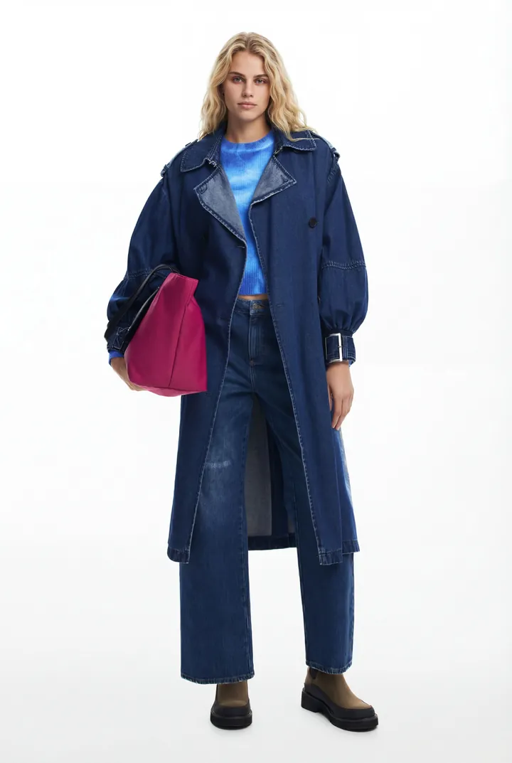 Desigual, Gabardina denim, Algodon, Azul, L