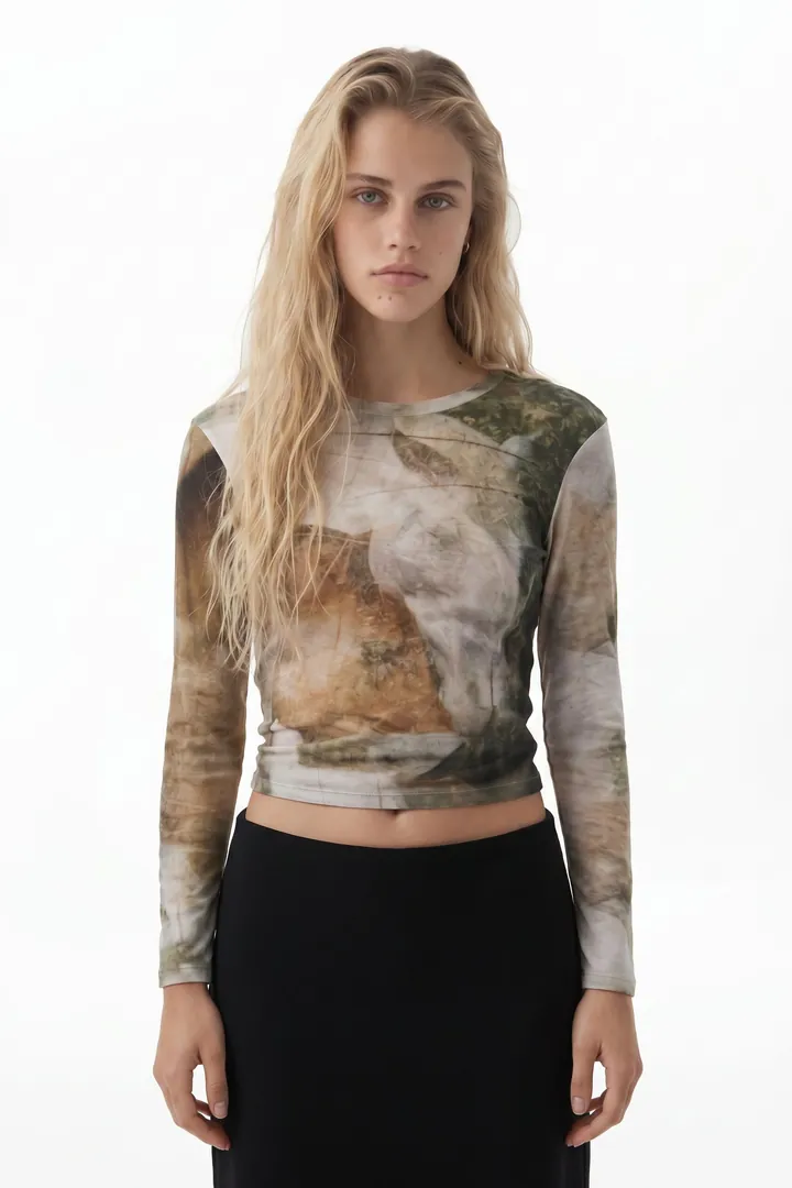 Desigual, Camiseta cuello alto caballo, Algodon, MarróN, L