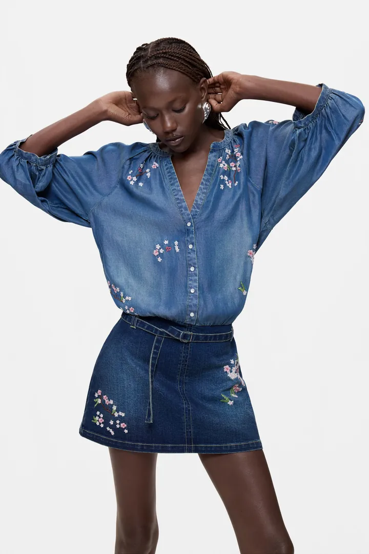 Desigual, Vestido Corto Bordado, Mujer, Azul, L