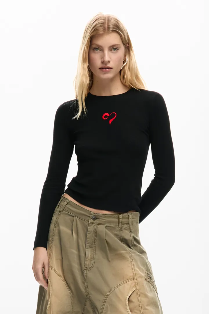 Desigual, Jersey fino corazón, Mujer, Negro, L
