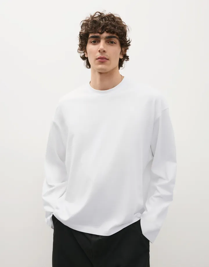 Bershka Camiseta Manga Larga Boxy Hombre L Blanco
