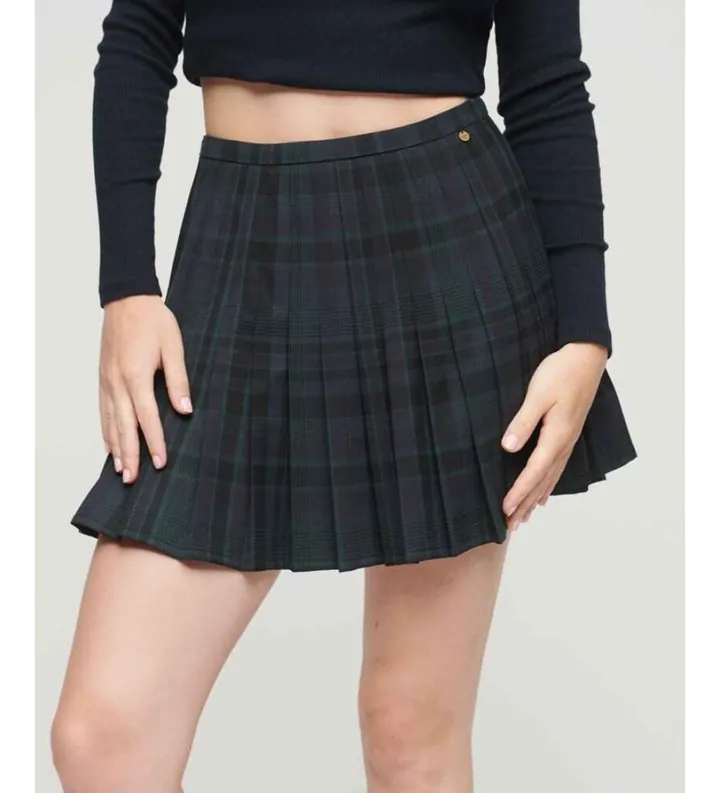 Superdry para mujer. W7210208A Minifalda plisada a cuadros negro (L), Casual, Poliéster