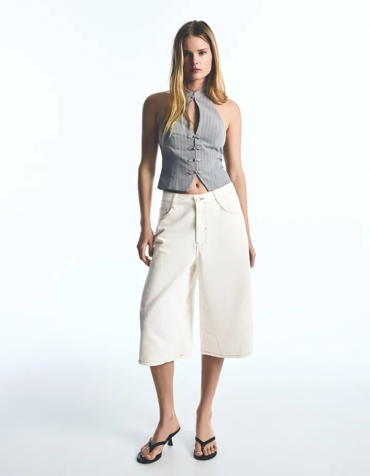 Bershka Chaleco Halter Alamares Mujer L Gris