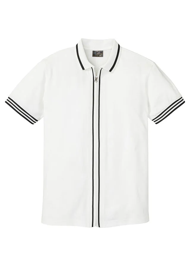 Polo de piqué con cremallera, de algodón puro