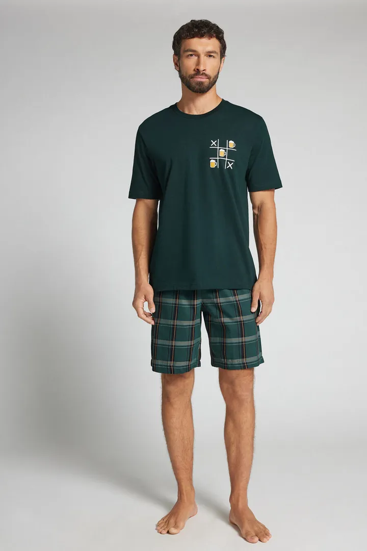 Intimissimi Pijama Corto de Algodón con Estampado Tres en Raya Hombre Verde Tamaño L