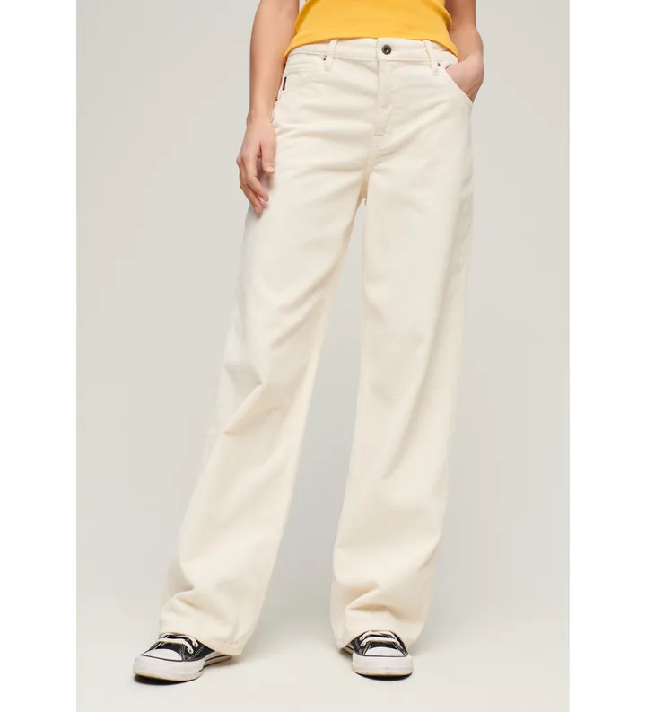 Superdry para mujer. W7010743A Pantalón de pana Vintage blanco (30/30), Casual, Algodón