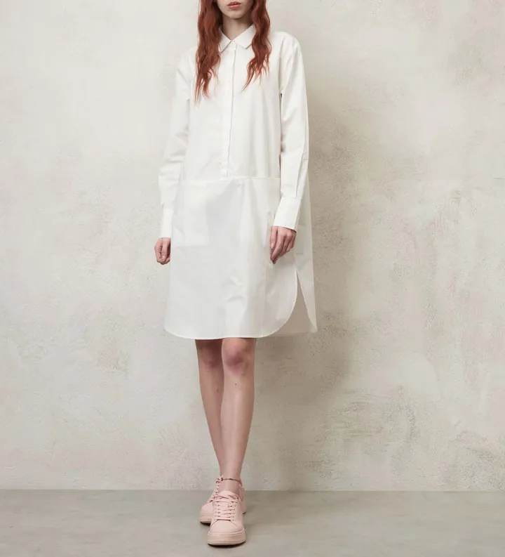 Blauer para mujer. 24SBLDV01298 Vestido dos Bolsillos blanco (S), Casual, Algodón, Manga larga