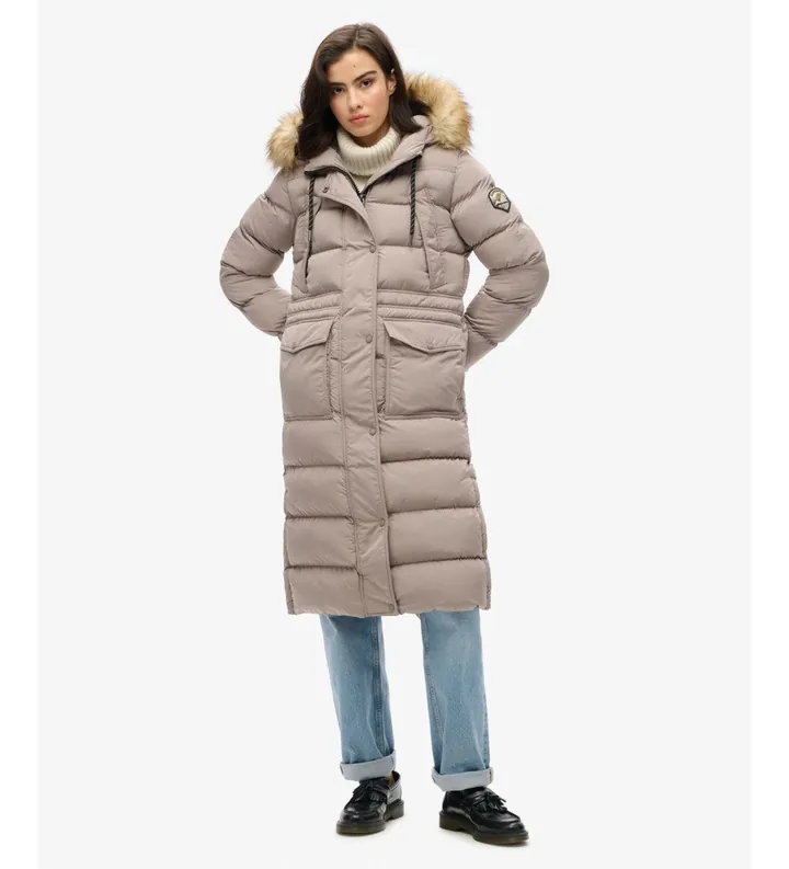 Superdry para mujer. W5011788A Abrigo Everest Foux beige (L), Casual, Poliéster Reciclado, Sostenible