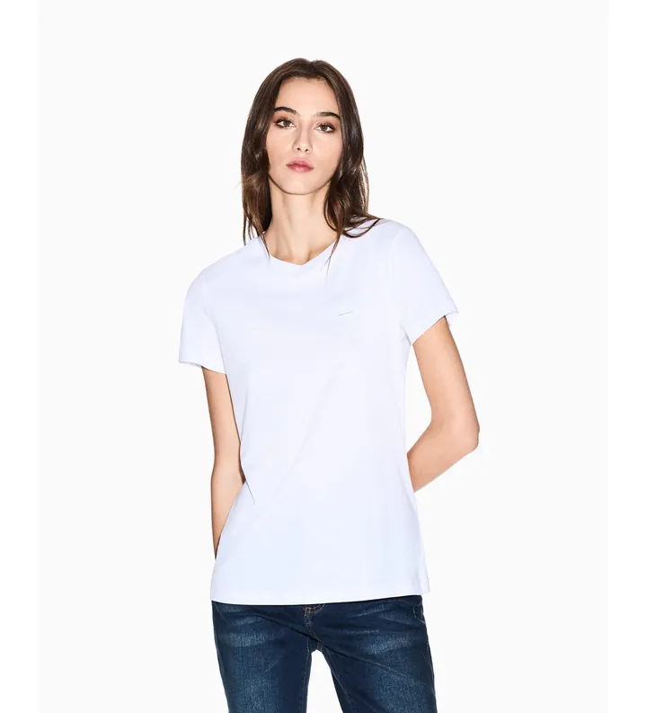 A|X Armani Exchange para mujer. XW000831AF10356U0002 Camiseta regular fit con parche de icono blanco (L), Casual, Algodón, Manga corta