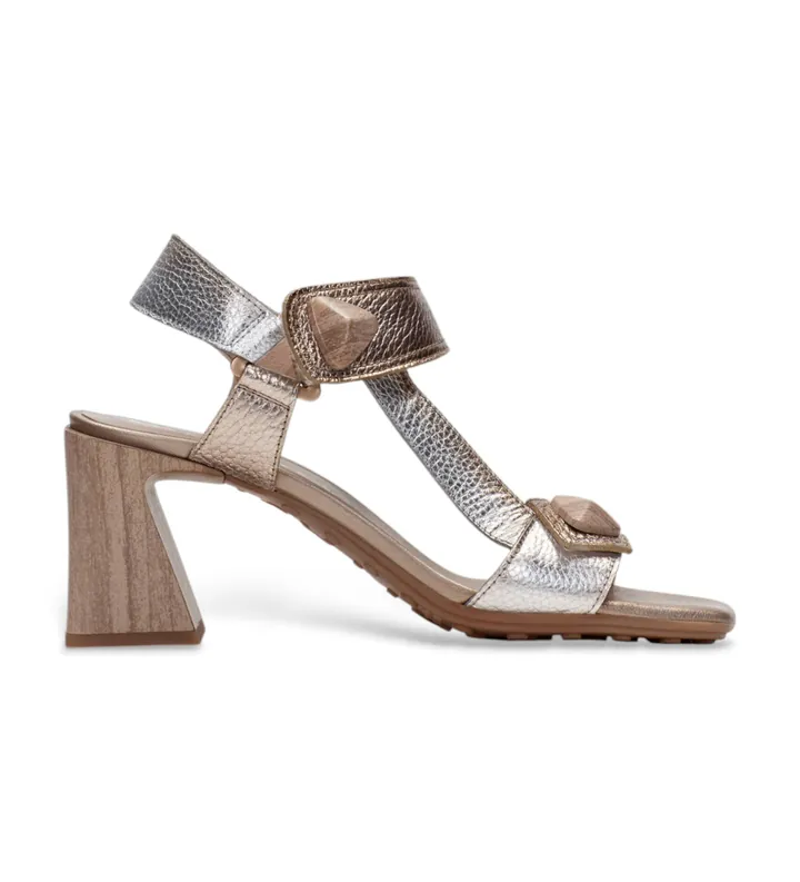 Hispanitas para mujer. CHV253958 Sandalias Miami dorado (40), Piel, Plata, 3 a 5cm, Velcro, Casual, Fiesta