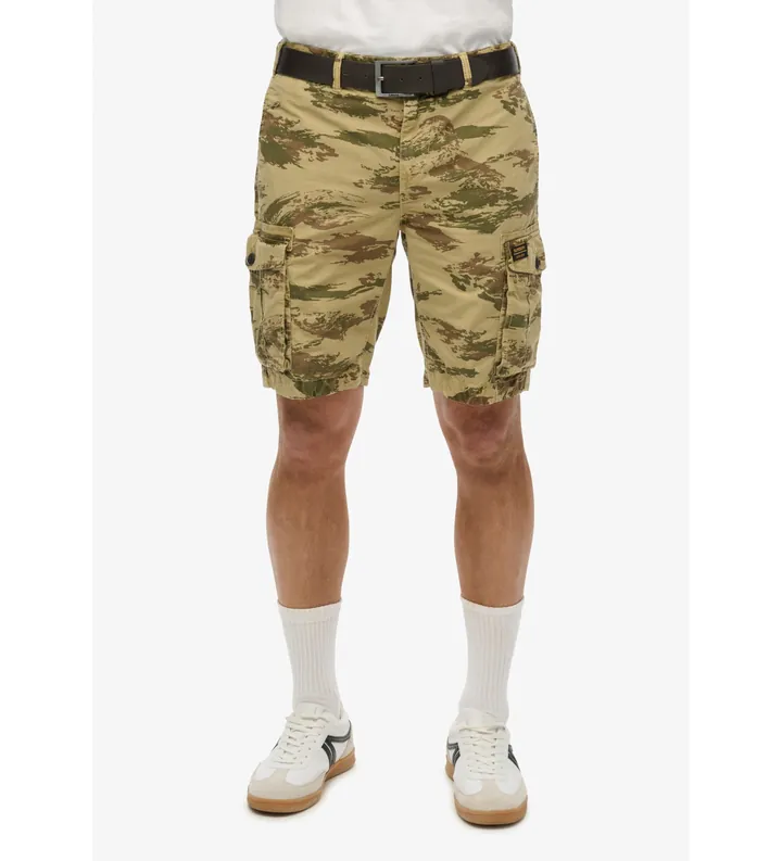 Superdry para hombre. M7110435A Pantalón corto ligero estilo paracaidista marrón (30), Casual, Camuflaje, Algodón