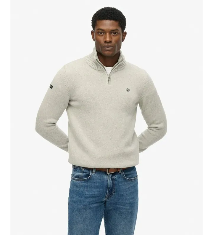 Superdry para hombre. M6110706A Jersey de cuello mao con cremallera gris (XXL), Casual, Algodón