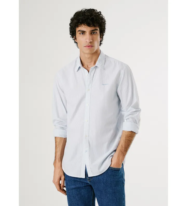 Pepe Jeans para hombre. PM309068 Camisa Elaborada azul (M), Casual, Algodón, Clásico, Manga larga
