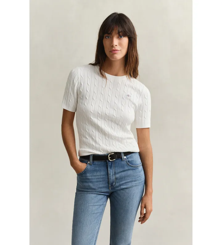 Gant para mujer. 4800105 Jersey de punto de ochos en algodón elástico blanco (L), Casual, Clásico, Manga corta