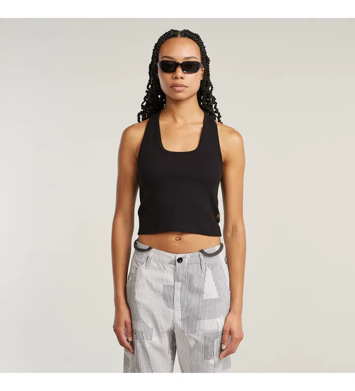 G-Star para mujer. D26237-D275-6484 Camiseta Back Snap Slim negro (M), Casual, Sin mangas / Tirantes, Algodón Orgánico, Sostenible