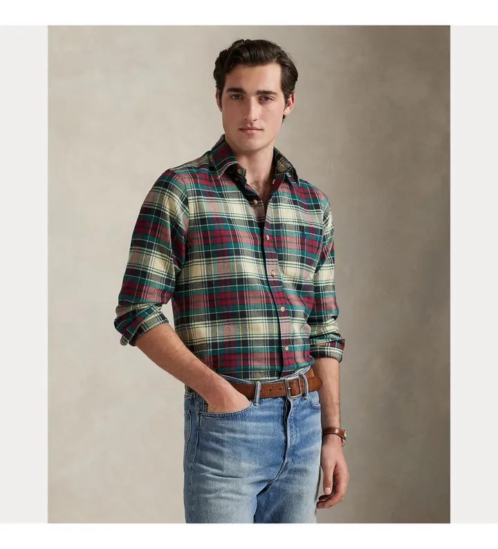 Polo Ralph Lauren para hombre. 710P00663001 Camisa Custom Fit Plaid multicolor (S), Casual, Algodón, Manga larga