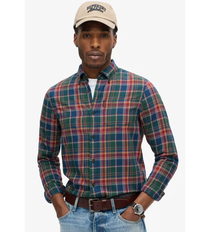 Superdry para hombre. M4010737A Camisa de algodón orgánico a cuadros vintage multicolor (S), Casual, Manga larga, Sostenible