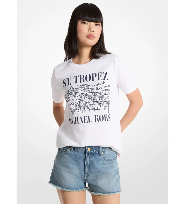 Michael Kors para mujer. MS6520K97J Camiseta Tropez blanco (M), Casual, Algodón, Manga corta