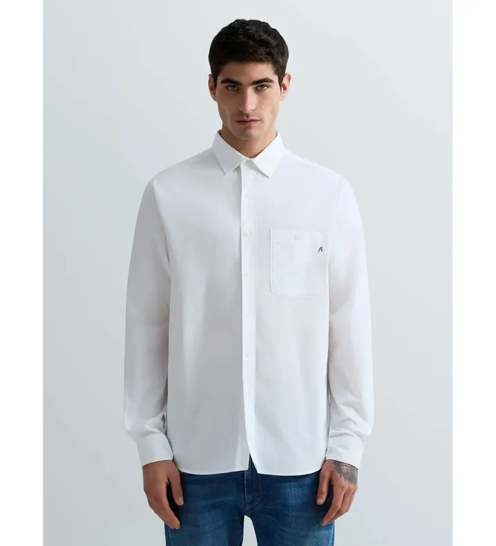 Replay para hombre. M4144.000.85486 Camisa de Popelina blanco (L), Casual, Fiesta, Algodón, Clásico, Manga larga
