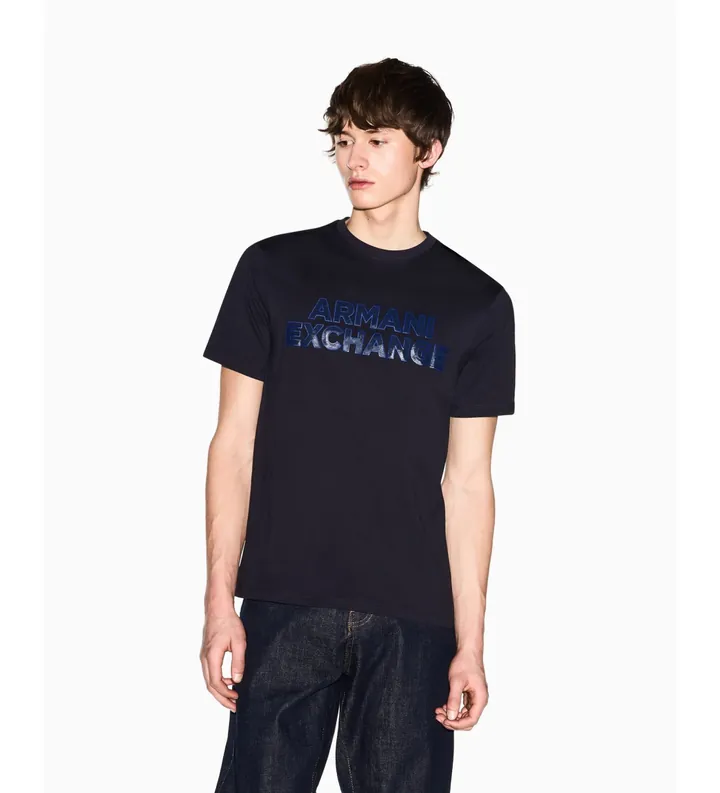 A|X Armani Exchange para hombre. XM002413AF10361UB101 Camiseta Slim de algodón marino (L), Casual, Manga corta