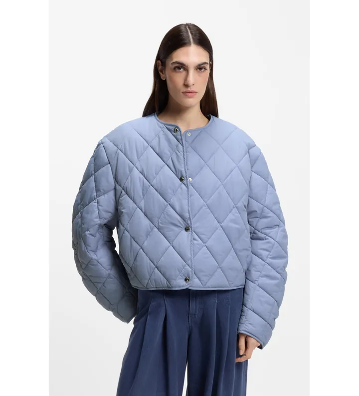 BOSS para mujer. 50553785 Chaqueta repelente al agua con guateado romboidal azul (36), Casual, Poliéster
