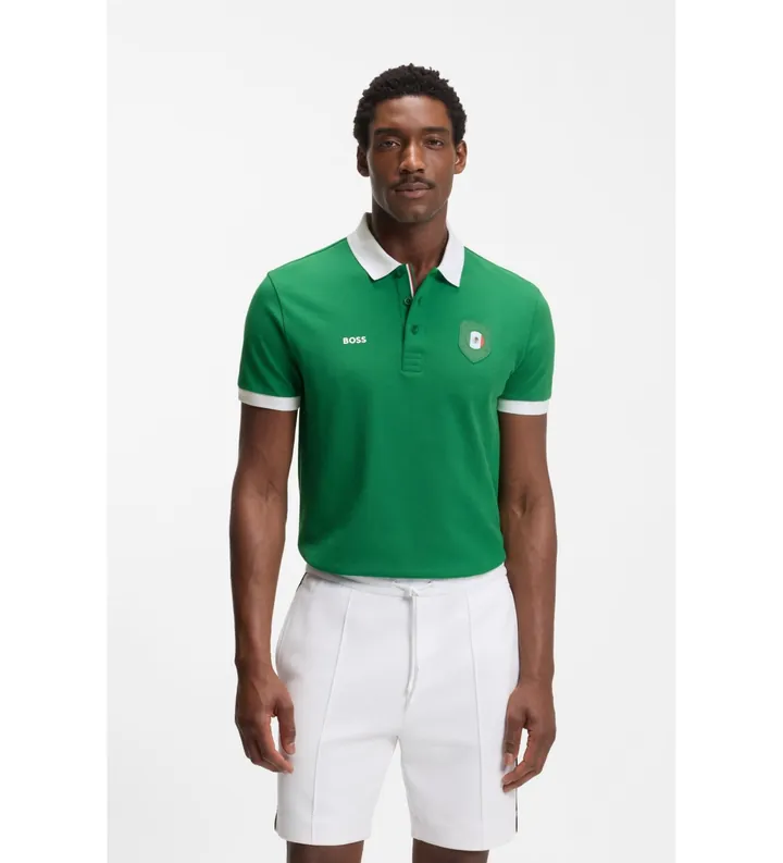 BOSS para hombre. 50559263 Polo Paddy con detalles de bandera verde (L), Casual, Algodón, Manga corta