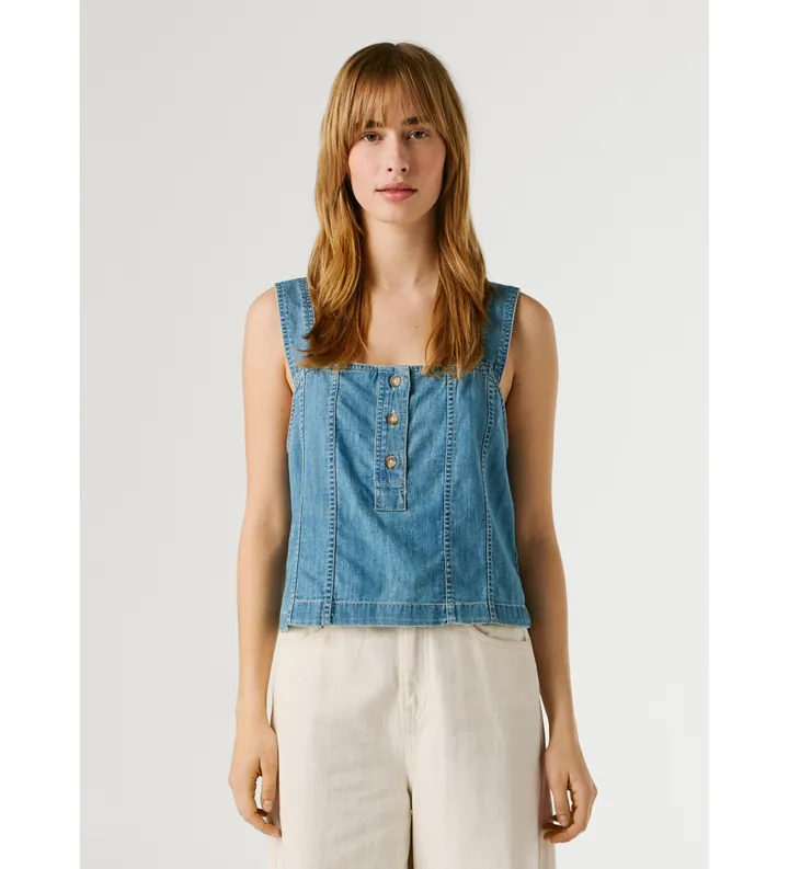 Pepe Jeans para mujer. PL3051437 Top Bridget azul (M), Casual, Algodón, Sin mangas / Tirantes