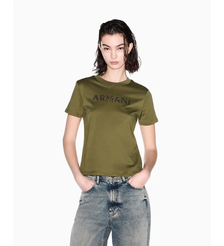 A|X Armani Exchange para mujer. XW002340AF10358U7043 Camiseta de corte Relajado verde (L), Casual, Algodón, Manga corta