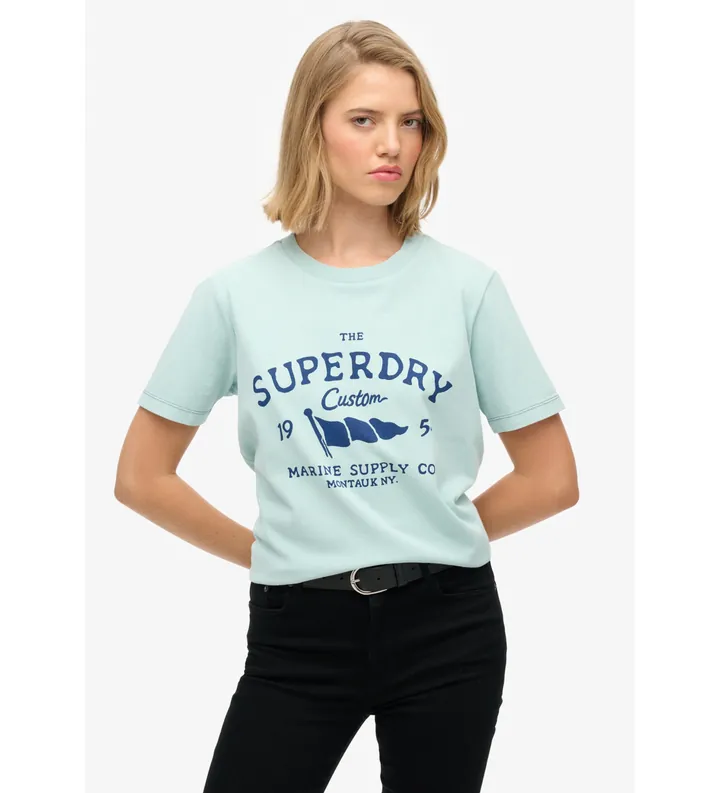 Superdry para mujer. W1011872A Camiseta Heritage Hamptons azul (M), Casual, Algodón, Manga corta