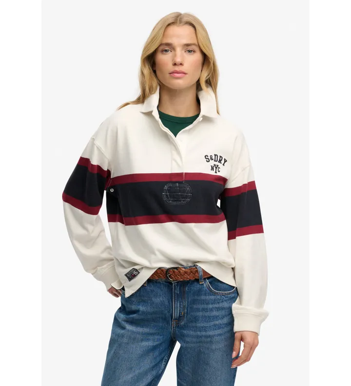 Superdry para mujer. W6012212A Polo Heritage Rugby blanco (L), Casual, Algodón, Manga larga