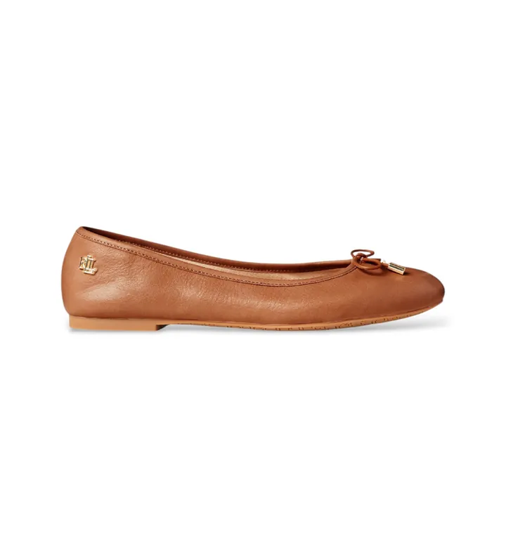 Lauren Ralph Lauren para mujer. 802940603002 Bailarinas Jayna de piel marrón (35.5), Plano, Ninguno, Casual, Clásico