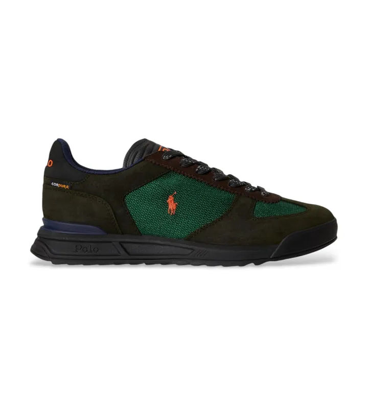 Polo Ralph Lauren para hombre. 809P15680001 Zapatillas Varick con paneles de ante verde (40), Piel, Plano, Cordones, Casual